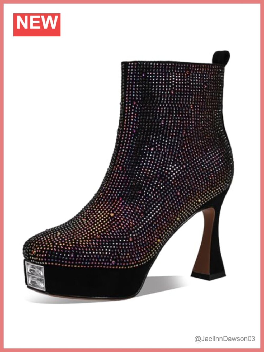 Rhinestone Platform Ankle Boots Faux Suede Square Toe Party Wedding Heels